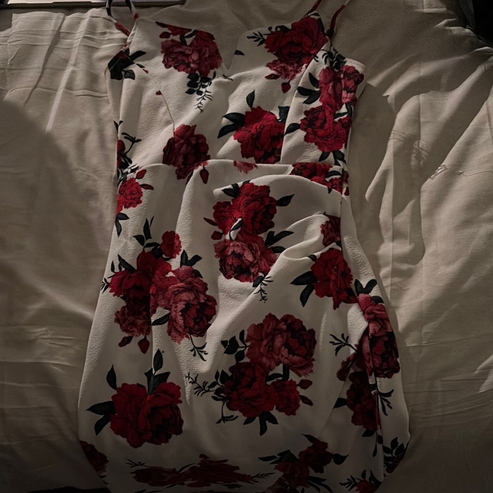 Floral Red and White Dress